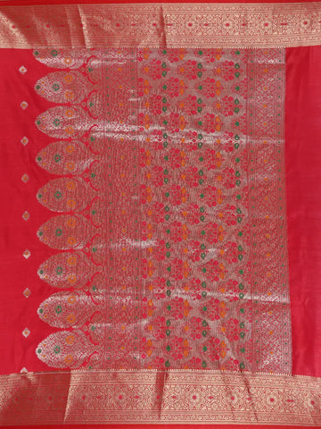 Crimson Red Floral Butta Woven Pure Kanchipuram Silk Saree - Diadem