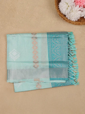 Mint Green Geometric Diamond Designed Silk Saree - Diadem