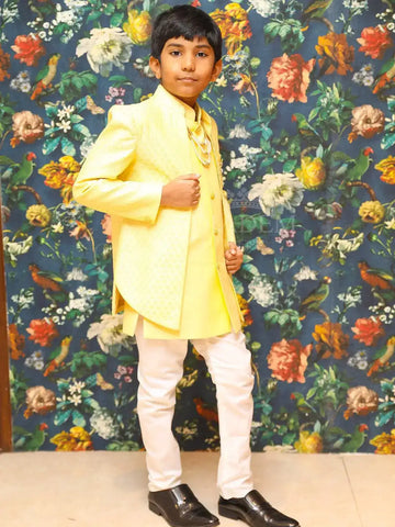 Yellow Jacquard Sherwani and Pant Set - Diadem