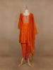 Orange Floral Designed Raw Silk Dhoti Salwar Suit - Diadem