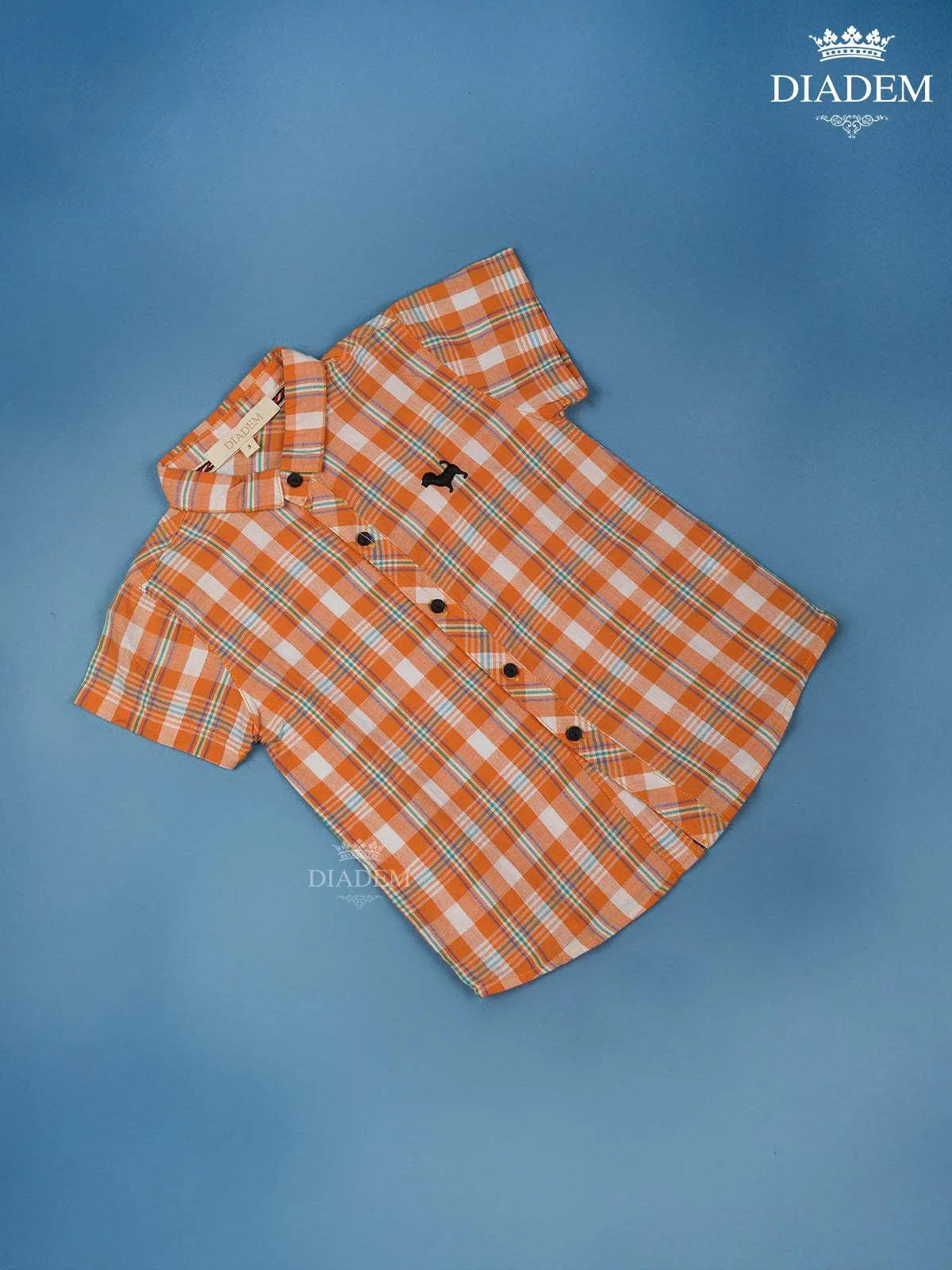 Orange Checked half Sleeve Cotton Shirt - Diadem