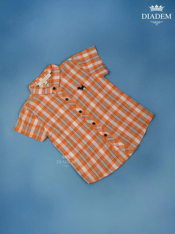 Orange Checked half Sleeve Cotton Shirt - Diadem