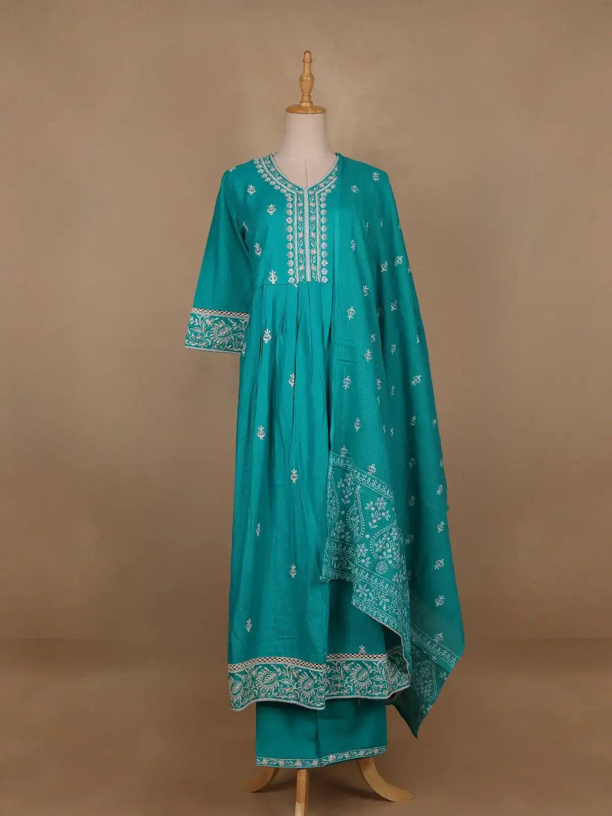 Blue Floral Designed Cotton Salwar Suit - Diadem