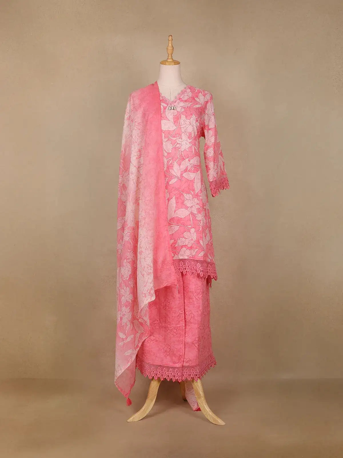 Pink Floral Printed Cotton Salwar Suit - Diadem