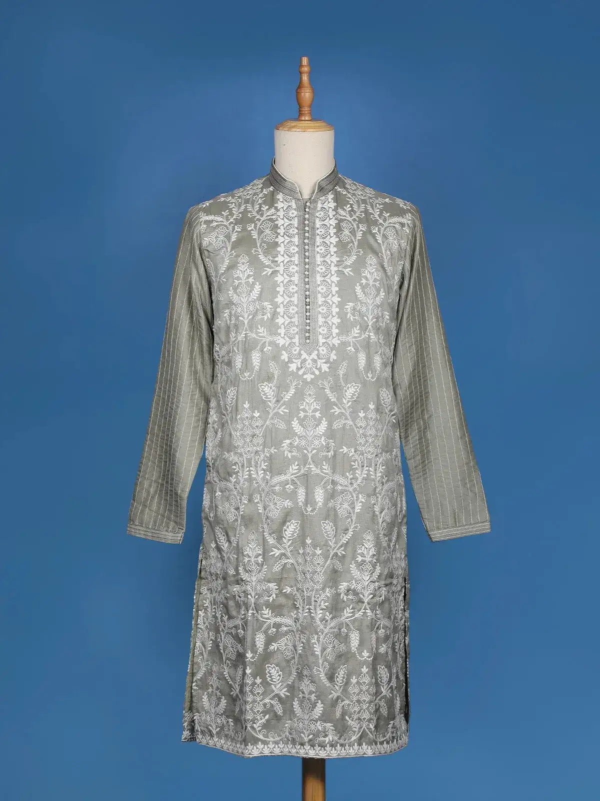 Pista Green Floral Embroidery Semi Silk Kurta Set With Pant - Diadem