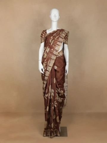 Coffee Brown Abstract Designed Semi Tussar Silk Saree - Diadem