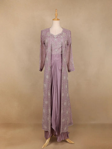 Lavender Floral Embroidered Crepe Bridesmaids Lehenga - Diadem