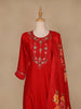 Red Floral Designed Raw Silk Salwar Suit - Diadem