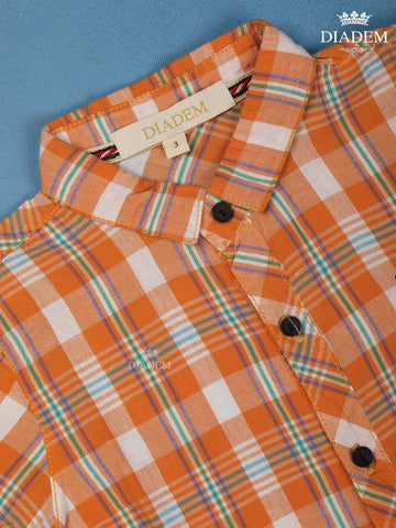 Orange Checked half Sleeve Cotton Shirt - Diadem