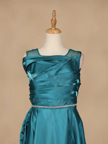 Teal Green Solid Design Organza Party Wear Gown - Diadem