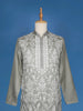 Pista Green Floral Embroidery Semi Silk Kurta Set With Pant - Diadem