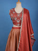 Rust Red Floral Design Satin Lehenga with Dupatta