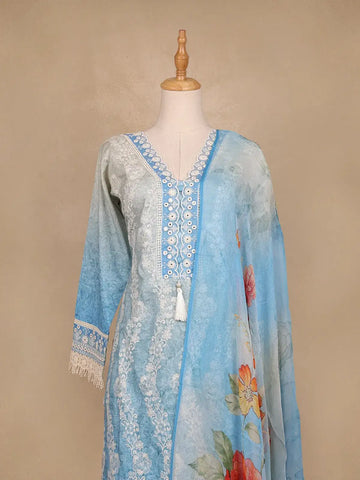 Blue Floral Embroidery Cotton Salwar Suit - Diadem