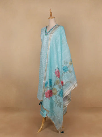 Sky Blue Floral Designed Cotton Salwar Suit - Diadem