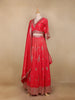 Red Tissue Organza Floral Designed Bridesmaid Lehenga - Diadem