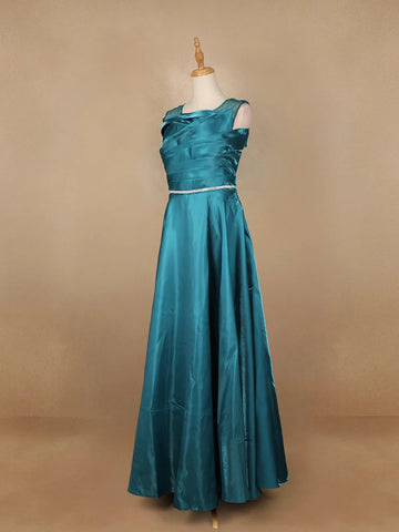 Teal Green Solid Design Organza Party Wear Gown - Diadem