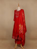 Red Floral Designed Raw Silk Salwar Suit - Diadem