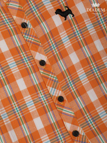 Orange Checked half Sleeve Cotton Shirt - Diadem