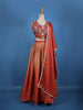 Rust Red Floral Design Satin Lehenga with Dupatta