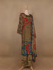 Olive Green Floral Designed Semi Silk Salwar Suit - Diadem