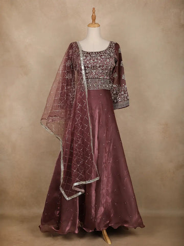 Woodrose Pink Floral Embroidered Organza Bridesmaids Lehenga - Diadem