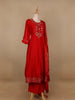 Red Floral Designed Raw Silk Salwar Suit - Diadem