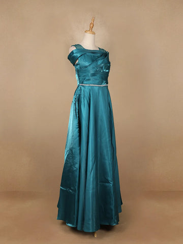 Teal Green Solid Design Organza Party Wear Gown - Diadem