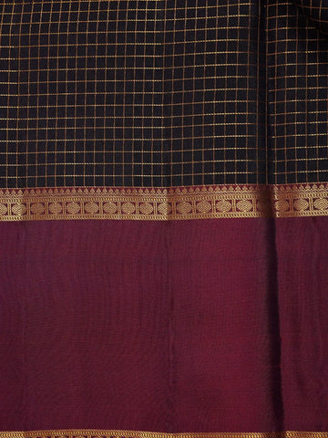 Black Checkered Woven Pure Kanchipuram Silk Saree - Diadem