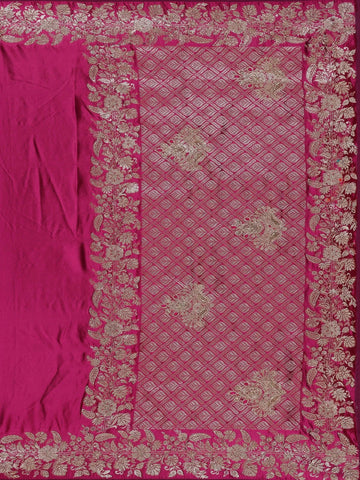 Wine Floral Embroidery Bridal Banarasi Silk Saree - Diadem