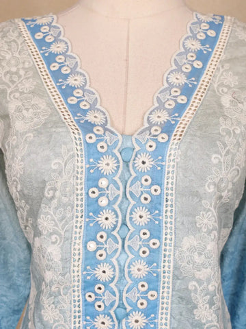 Blue Floral Embroidery Cotton Salwar Suit - Diadem