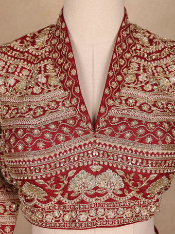 Dark Red Georgette Floral Designed Bridesmaid Lehenga - Diadem