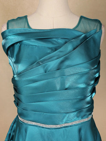 Teal Green Solid Design Organza Party Wear Gown - Diadem