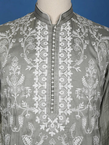 Pista Green Floral Embroidery Semi Silk Kurta Set With Pant - Diadem