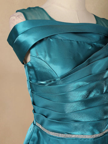 Teal Green Solid Design Organza Party Wear Gown - Diadem