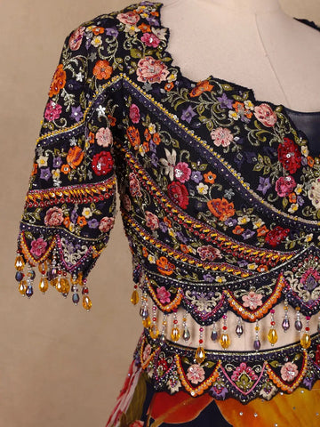 Black Floral Embroidered Chiffon Bridesmaids Lehenga - Diadem