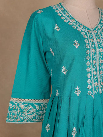 Blue Floral Designed Cotton Salwar Suit - Diadem