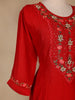 Red Floral Designed Raw Silk Salwar Suit - Diadem