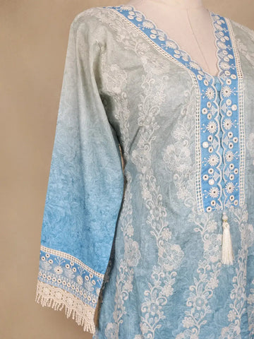Blue Floral Embroidery Cotton Salwar Suit - Diadem