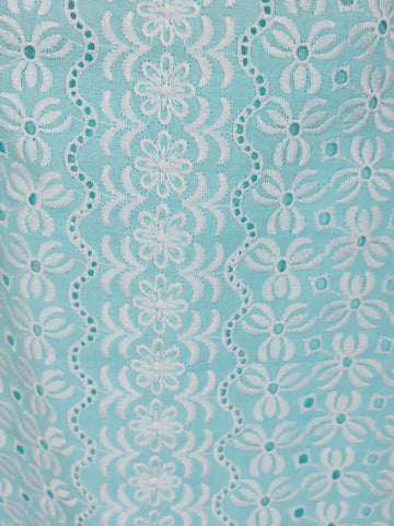 Sky Blue Floral Designed Cotton Salwar Suit - Diadem