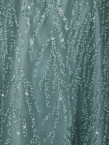 Turquoise Green Net Sequins And Beads Embroidery Party Wear Gown - Diadem