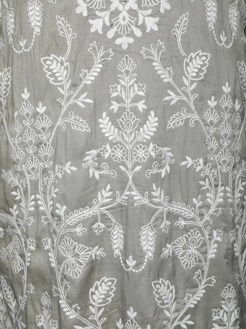 Pista Green Floral Embroidery Semi Silk Kurta Set With Pant - Diadem