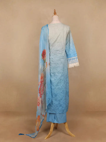 Blue Floral Embroidery Cotton Salwar Suit - Diadem