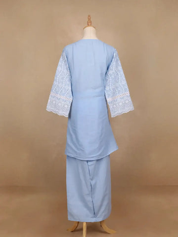 Blue Floral Embroidery Cotton Salwar Suit - Diadem