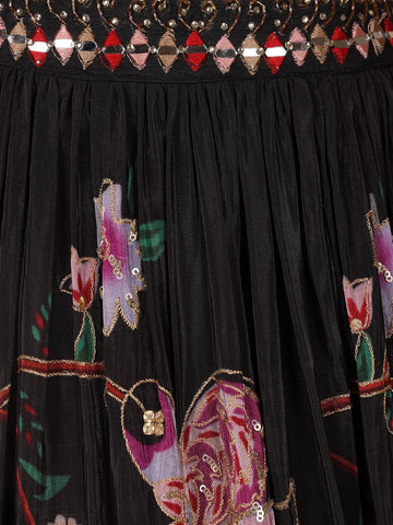 Black Floral Designed Semi Silk Bridesmaid Lehenga - Diadem