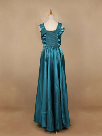 Teal Green Solid Design Organza Party Wear Gown - Diadem