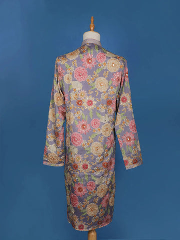 Purple Sequins And Floral Printed Semi Silk Kurta Set With Pant - Diadem