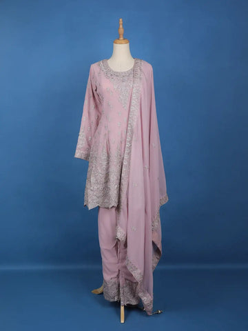 Light Pink Floral Designed Georgette Salwar Suit - Diadem