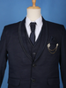 Midnight Blue Solid Men's Suit with Chain Brooch Detailing - Diadem