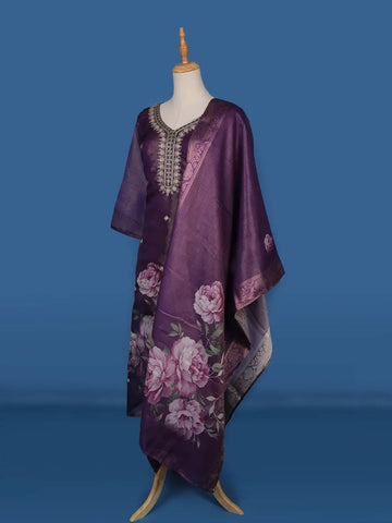 Purple Floral Designed Shimmer Straight Cut Salwar Suit - Diadem