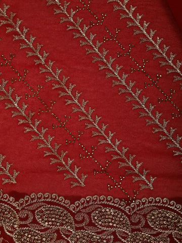 Red Paisley Embroidery Georgette Fancy Saree - Diadem